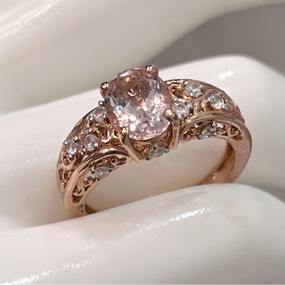 Marropino Morganite Cambodian Zircon Rosegold Sterling Silver Ring - Picture 1 of 11
